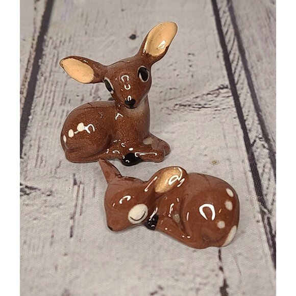 2" Vintage 1956 Hagen Renaker Spotted Fawn Figurines Baby Deer Tiny Set Of 2 - Picture 3 of 4